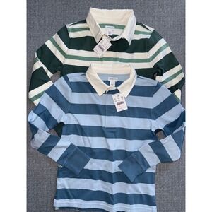NWT Lot of 2 Crewcuts J Crew Boys Rugby Shirts Striped Long Sleeve Blue  S 6-7